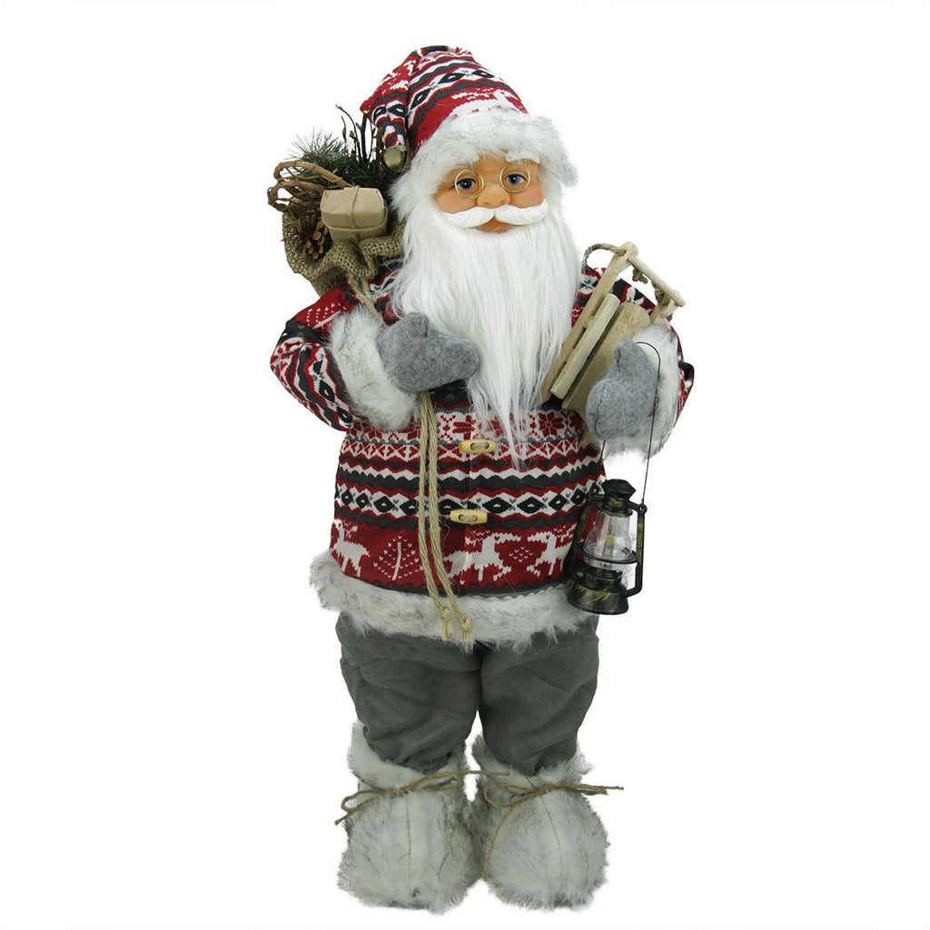 24" Nordic Standing Santa Claus Christmas Figure with Snow Sled and Gift Bag