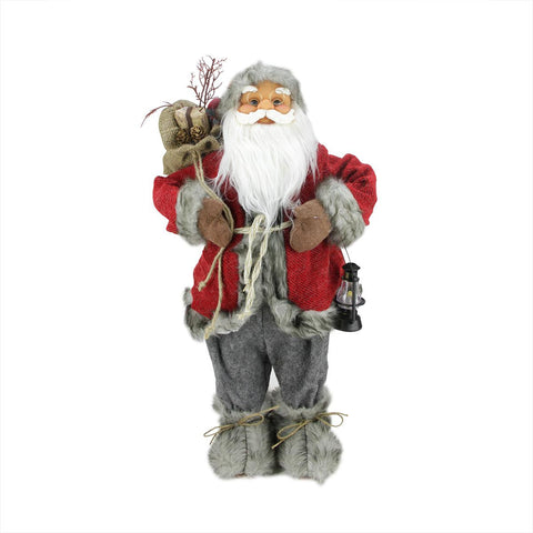 24" Alaskan Arctic Standing Santa Claus Christmas Figure with Lantern and Gift Bag