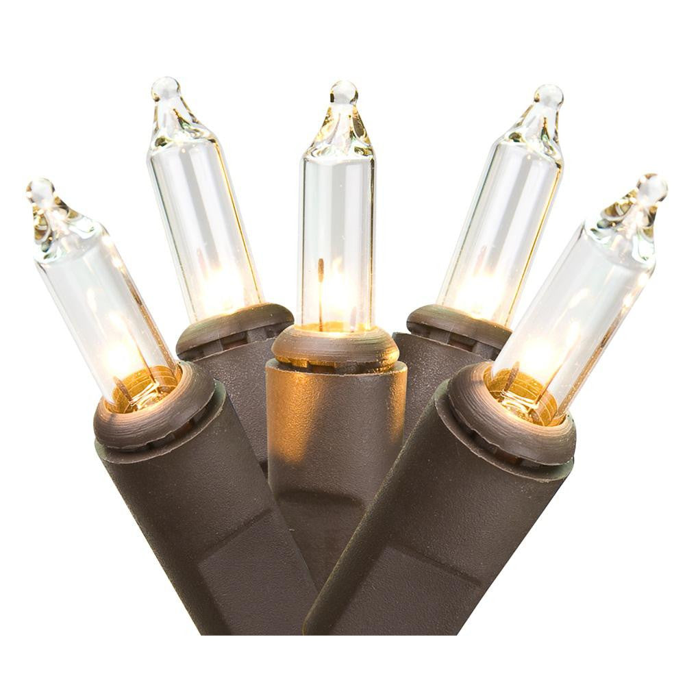 Set of 20 Clear Mini Christmas Lights 2.5" Spacing - Brown Wire