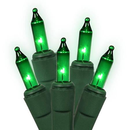 Set of 35 Green Mini Christmas Lights - Green Wire