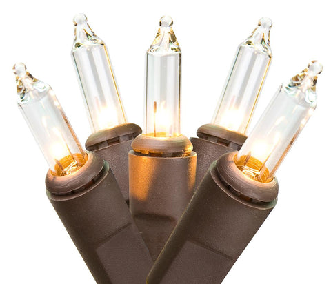 Set of 35 Clear Mini Christmas Lights 2.5" Spacing - 7' Long Brown Wire