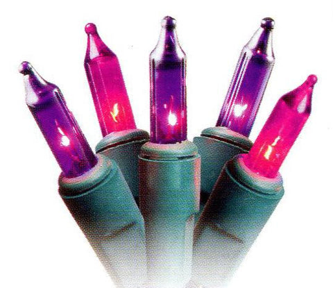 Set of 50 Pink Purple Princess Mini Christmas Lights 2.5" Spacing - Green Wire