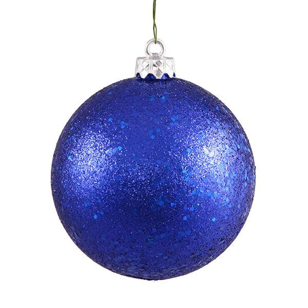 Shatterproof Cobalt Blue Holographic Glitter Christmas Ball Ornament 4" (100mm)