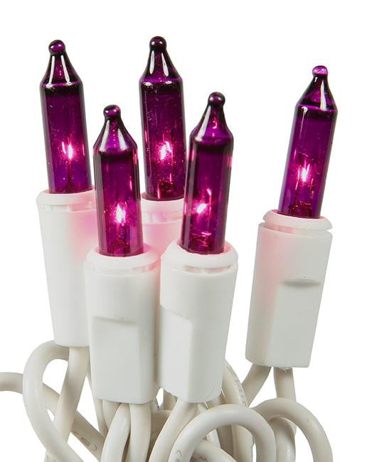 Set of 100 Purple Mini Christmas Lights 2.5" Bulb Spacing 22 AWG - White Wire