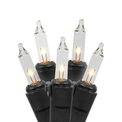 Set of 100 Clear Mini Halloween or Christmas Lights 2.5" Spacing - Black Wire