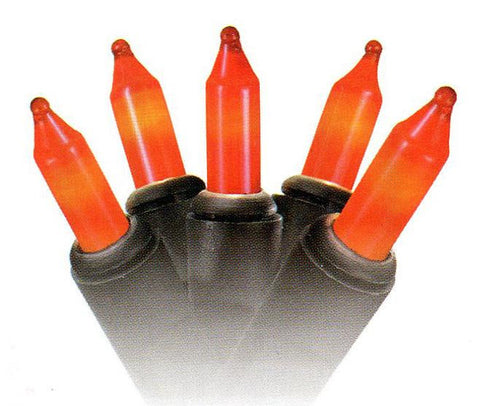 Set of 100 Orange Mini Halloween or Christmas Lights 2.5" Spacing - Black Wire