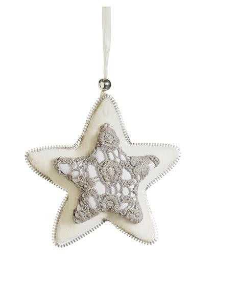 5" Victorian Lace Gray and Cream Plush Star Christmas Ornament