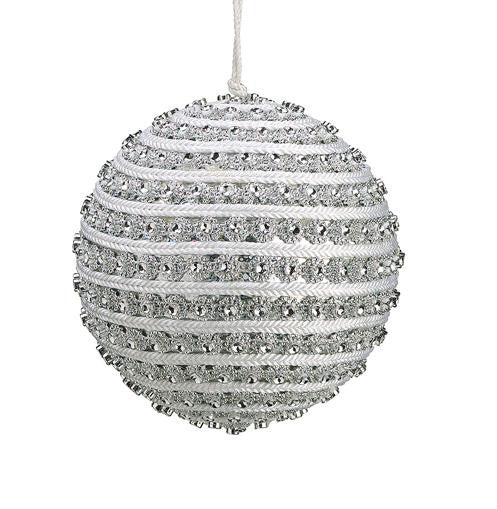 4.5" Glitzy and Glamorous Spiral Silver Rhinestone Christmas Ball Ornament