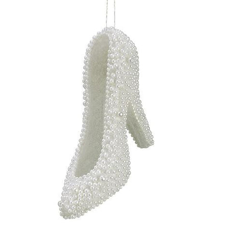 4.5" Fashion Avenue White Pearl and Glitter High Heel Shoe Christmas Ornament