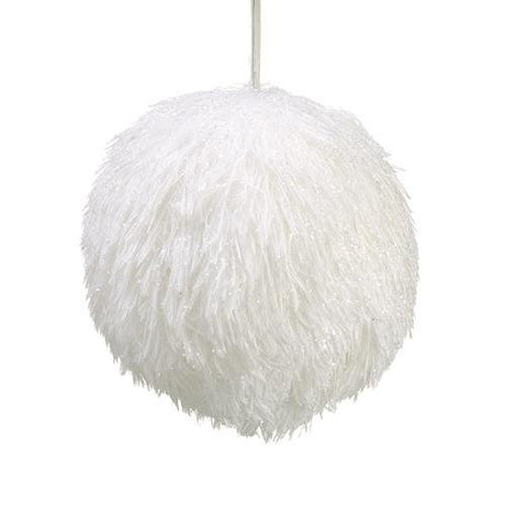 5.5" Glittered Fuzzy White Snowball Christmas Ornament