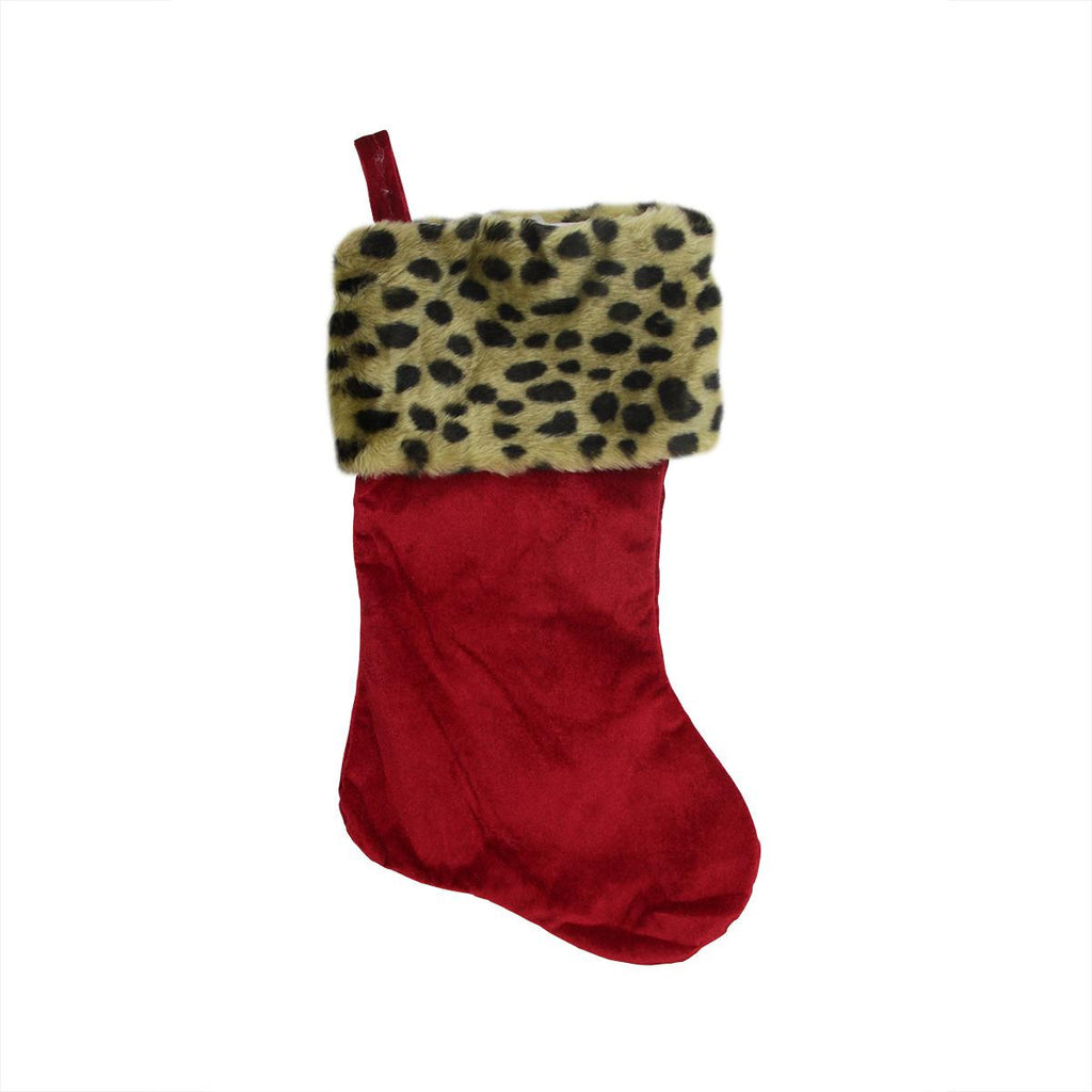 20" Diva Safari Red Velveteen Leopard Cuffed Christmas Stocking