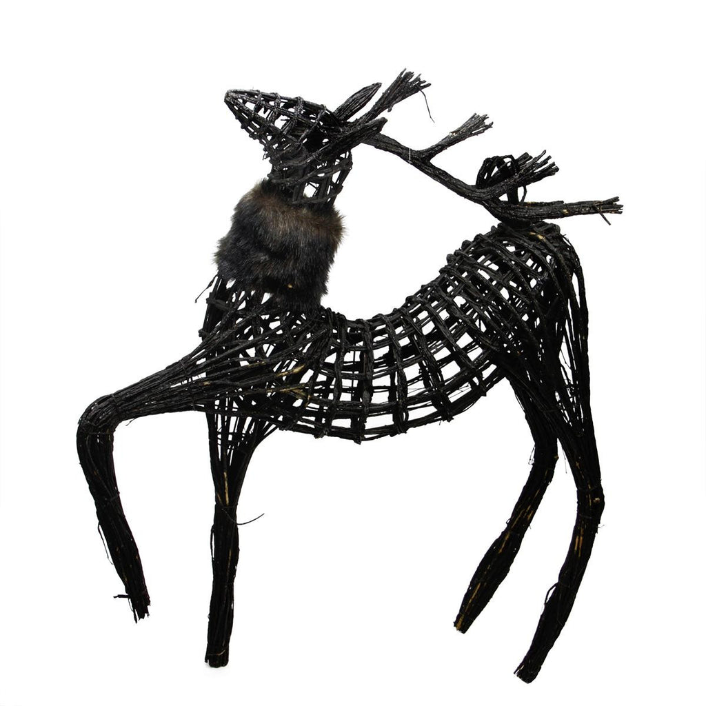 3' Commercial Glittery Dark Brown and Black Wicker Walking Reindeer Christmas Figure