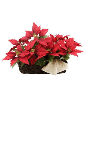 24" Red Christmas Poinsetta Floral Wicker Basket