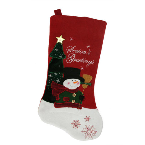 19" Scenic Applique Red "Season's Greetings" Embroidered Textured Fleece Christmas Stocking