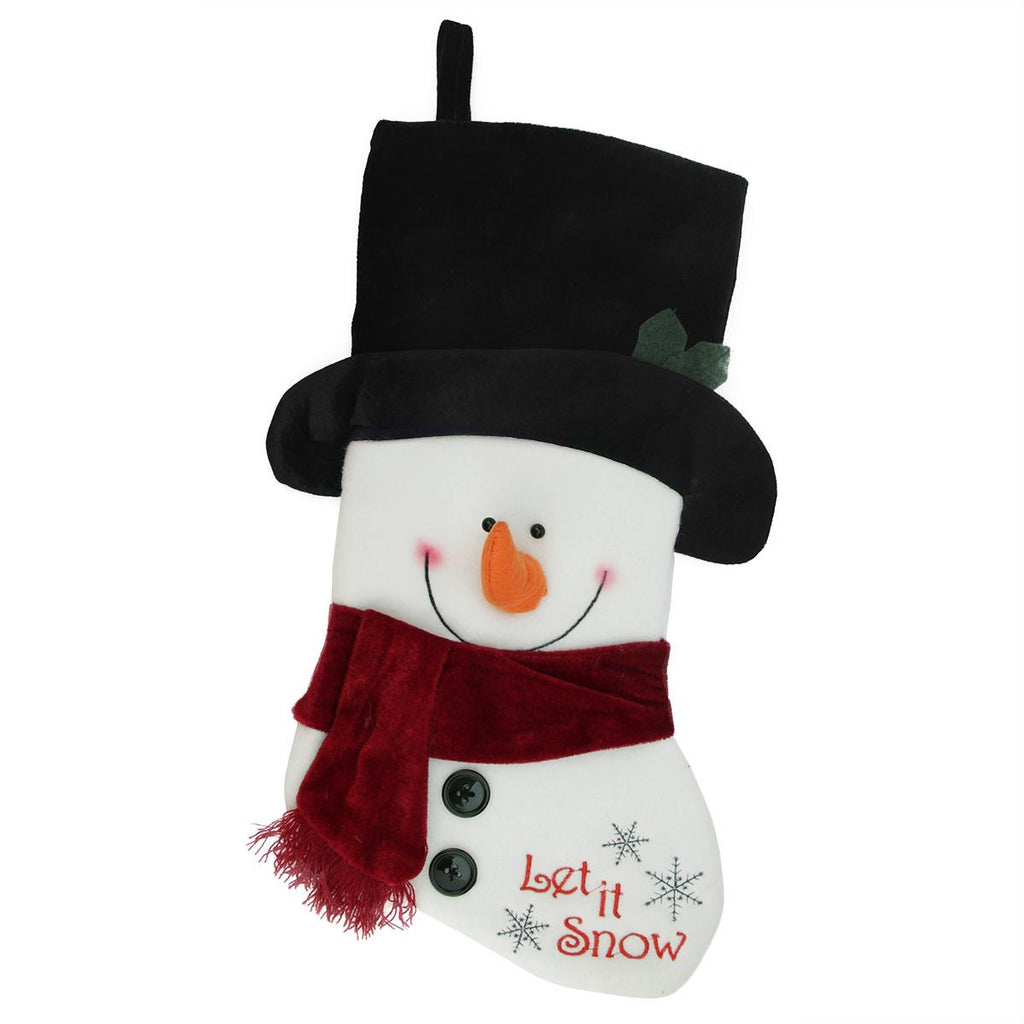 19" Red and White Dimensional Snowman "Let it Snow" Embroidered Fleece Christmas Stocking