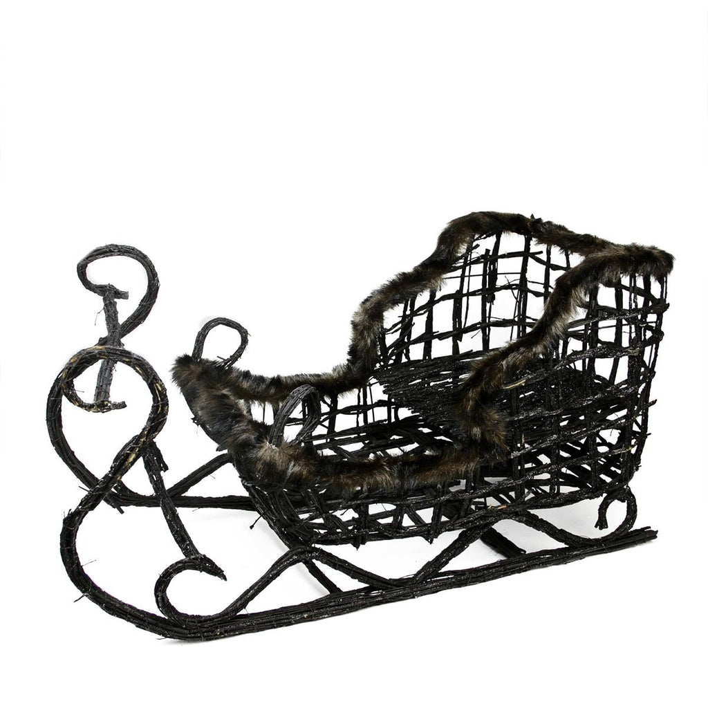 31" Glittery Dark Brown and Black Wicker Christmas Sled Sleigh Decoration with Fur Accent