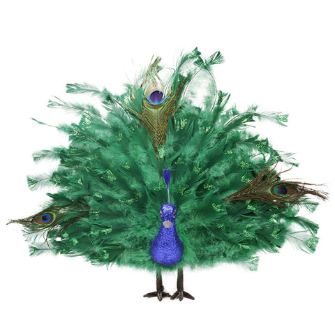 20" Colorful Green Regal Peacock Bird with Open Tail Feathers Christmas Decoration