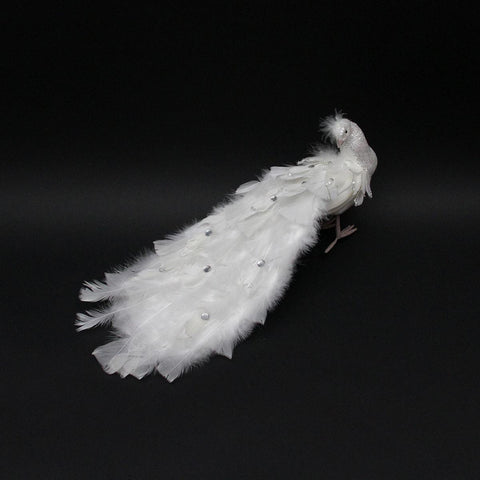 19" White Regal Peacock Bird with Closed Tail Feathers Christmas Decoration