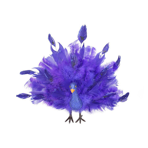 13.5" Colorful Purple and Blue Regal Peacock Bird with Open Tail Feathers Christmas Decoration