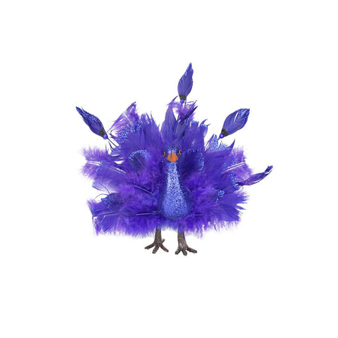 7" Colorful Purple and Blue Regal Peacock Bird with Open Tail Feathers Christmas Decoration