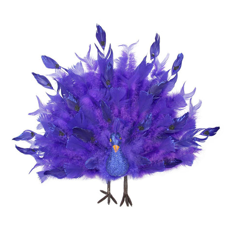 17" Colorful Purple and Blue Regal Peacock Bird with Open Tail Feathers Christmas Decoration