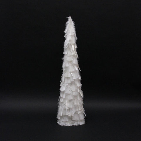 29" White Regal Peacock Glittered Artificial Feather Cone Table Top Christmas Tree