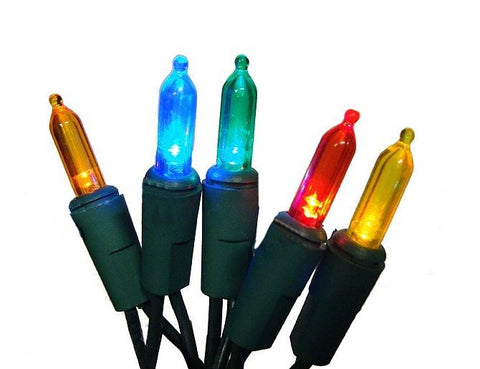 Set of 60 Multi-Color Mini LED 16 Function Christmas Lights - Green Wire