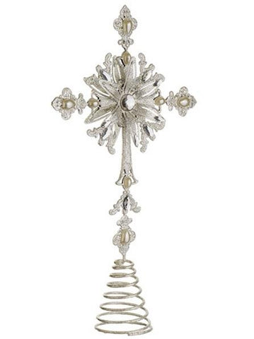 15" Glamour Time Silver Shimmer Religious Cross Christmas Tree Topper - Unlit