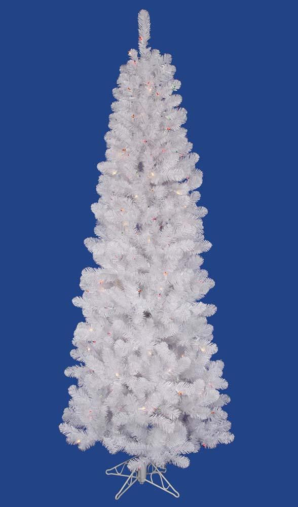 7.5' Pre-Lit White Salem Pine Pencil Artificial Christmas Tree - Multi LED Lights