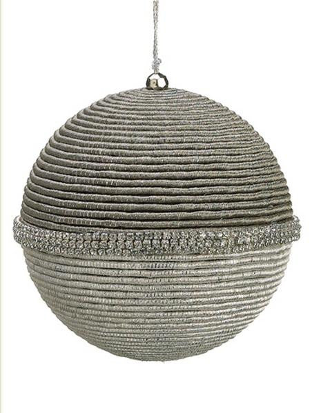 Glamour Time Silver Rhinestone Spiraling Cord Christmas Ball Ornament 5" (125mm)