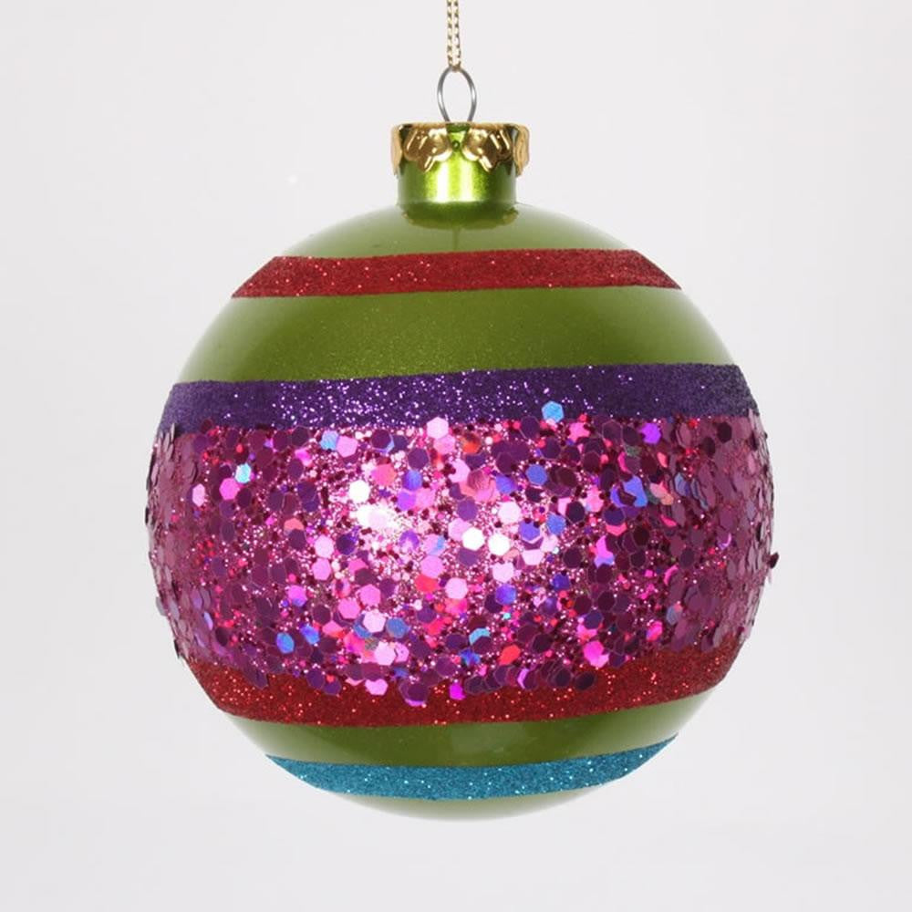 4ct Lime Green and Cerise Pink Shatterproof Christmas Glitter Ball Ornaments 4" (100mm)