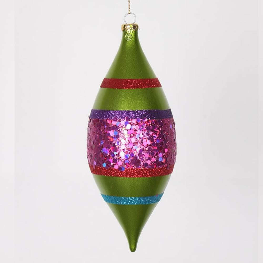 4ct Lime Green and Cerise Pink Shatterproof Christmas Glitter Finial Drop Ornaments 7"