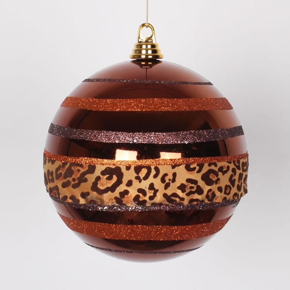 Diva Safari Cheetah Print & Stripes Copper and Coffee Commercial Christmas Ball Ornament 8" (200mm)