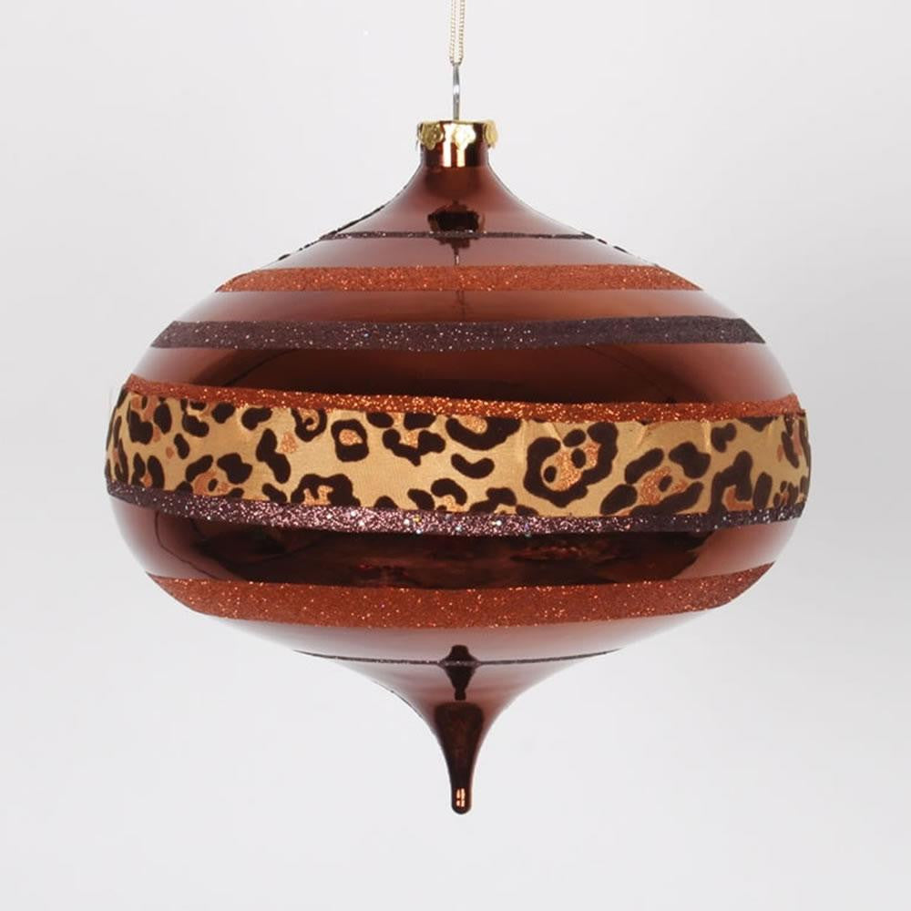 Diva Safari Cheetah Print & Stripes Copper and Coffee Commercial Christmas Onion Ornament 8"