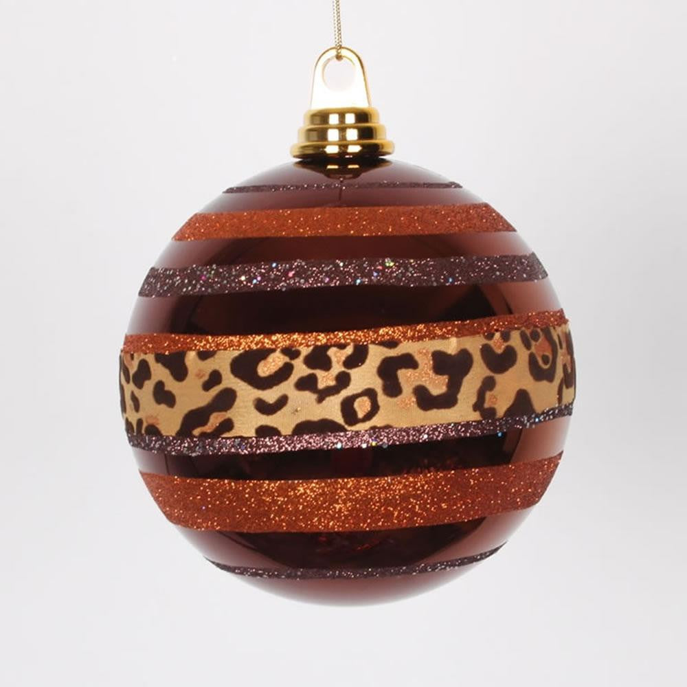 Diva Safari Cheetah Print & Stripes Copper and Coffee Christmas Ball Ornament 5.5" (140mm)