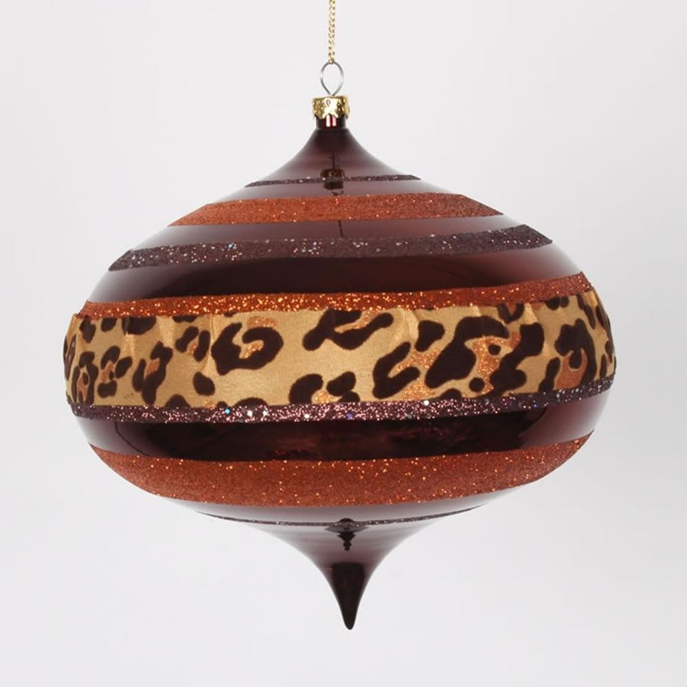 Diva Safari Cheetah Print & Stripes Copper and Coffee Commercial Christmas Onion Ornament 6" (160mm)