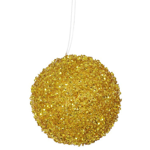 6ct Antique Gold Sequin and Glitter Drenched Christmas Ball Ornaments 3" (80mm)