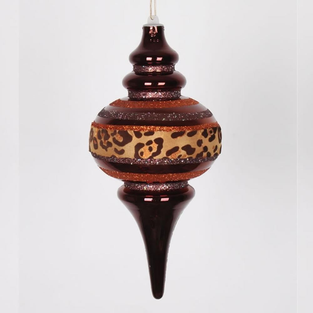 Diva Safari Cheetah Print & Stripes Copper and Coffee Commercial Christmas Finial Ornament 10"