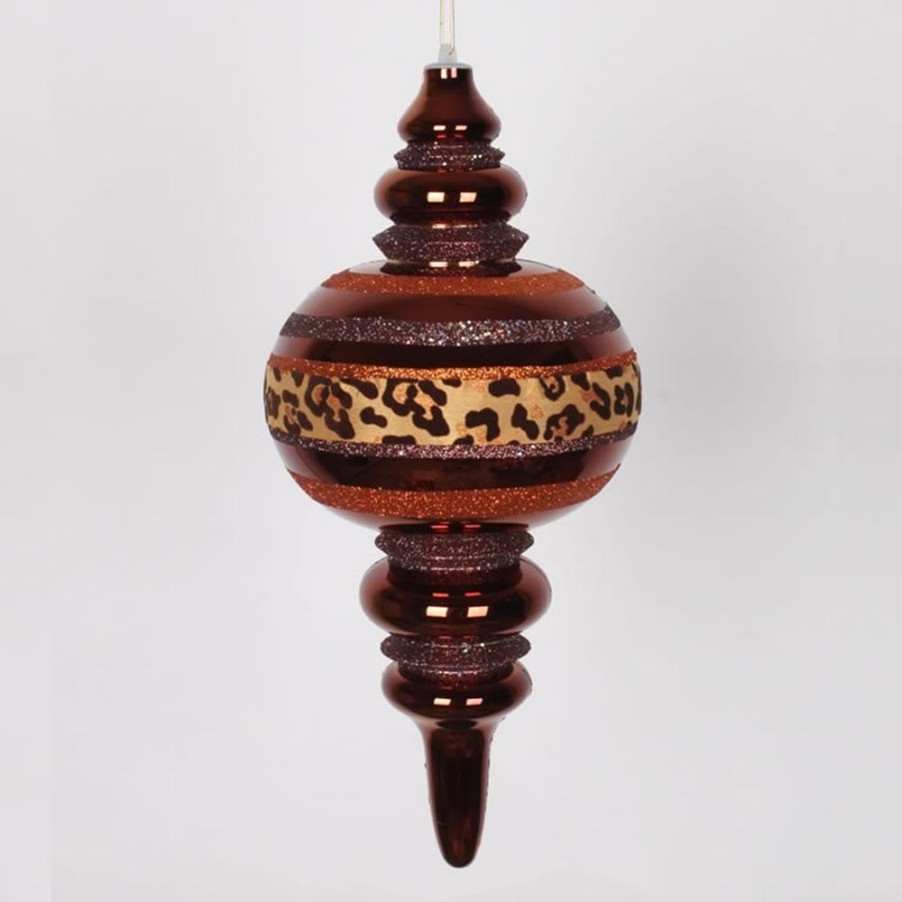 Diva Safari Cheetah Print & Stripes Copper and Coffee Commercial Size Christmas Finial Ornament 13"