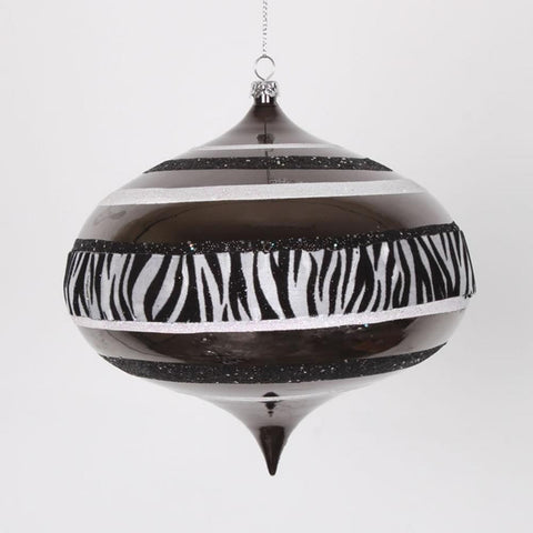 Diva Safari Zebra Print & Stripes Black and White Commercial Christmas Onion Ornament 6" (160mm)