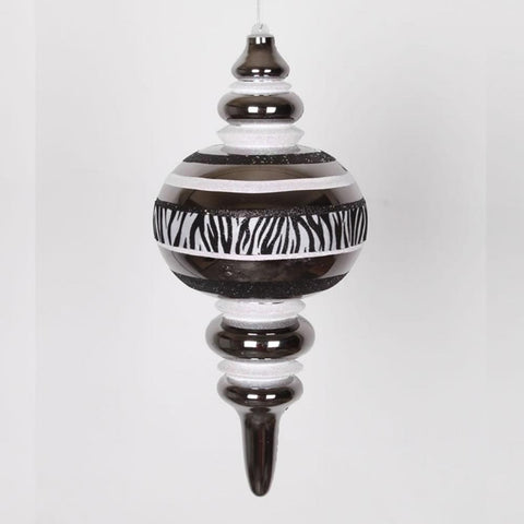 Diva Safari Zebra Print & Stripes Black and White Commercial Size Christmas Finial Ornament 13"