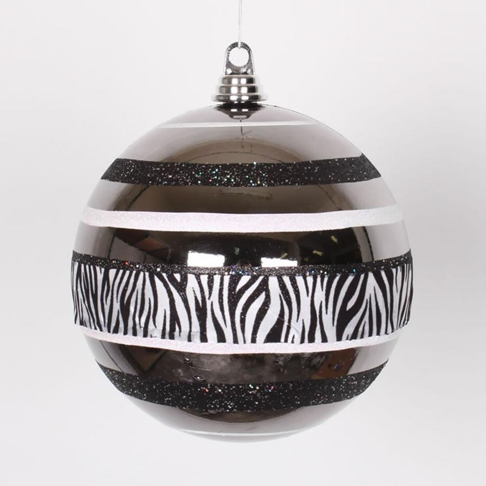 Diva Safari Zebra Print & Stripes Black and White Commercial Size Christmas Ball Ornament 8" (200mm)