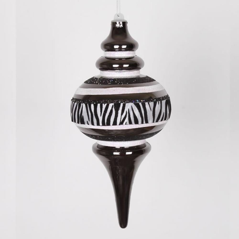 Diva Safari Zebra Print & Stripes Black and White Commercial Size Christmas Finial Ornament 10"