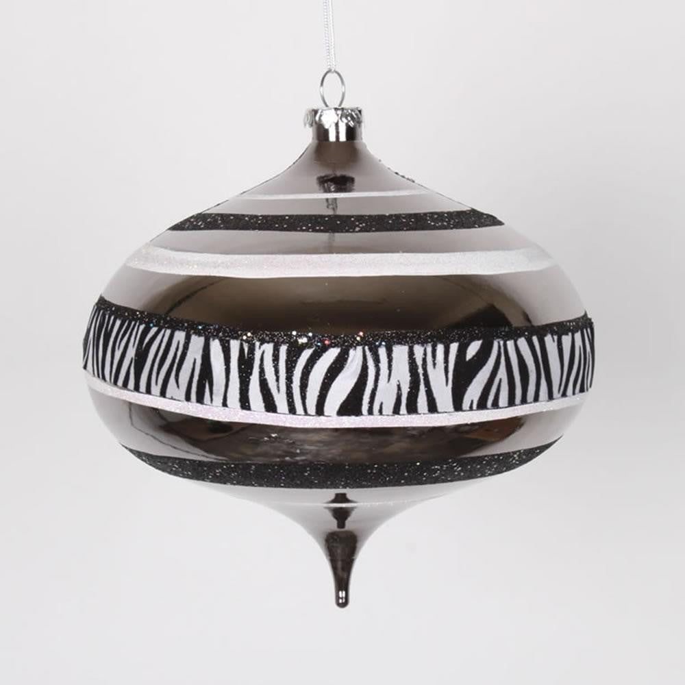 Diva Safari Zebra Print & Stripes Black and White Commercial Christmas Onion Ornament 8" (200mm)