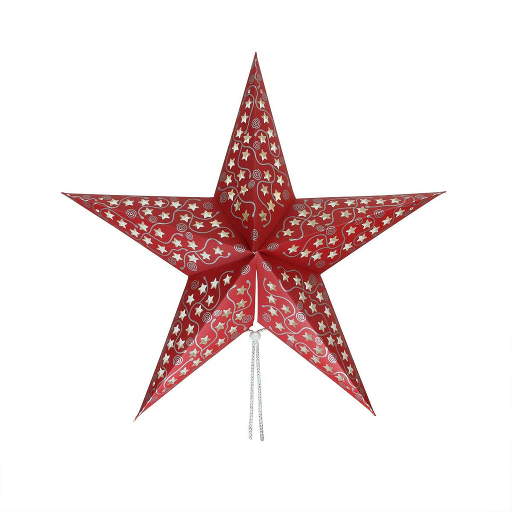 22" Red LED Lighted Battery Operated Hanging Christmas Star Decoration - Warm Clear Lights