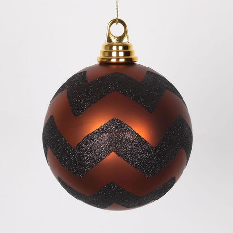 Copper Matte and Black Glitter Chevron Shatterproof Christmas Ball Ornaments 4.75" (120mm)