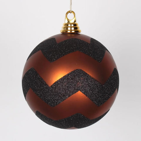 Copper Matte with Black Glitter Chevron Commercial Size Christmas Ball Ornament 6" (150mm)