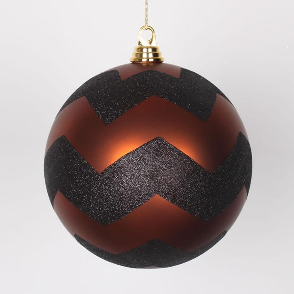 Copper Matte with Black Glitter Chevron Christmas Ball Ornament 8" (200mm)