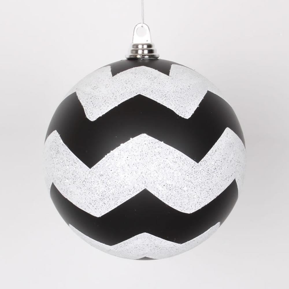 Black Matte with White Glitter Chevron Commercial Size Christmas Ball Ornament 8" (200mm)