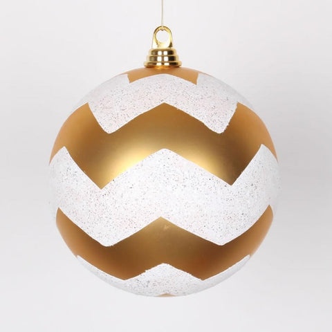 Gold Matte with White Glitter Chevron Commercial Size Christmas Ball Ornament 8" (200mm)